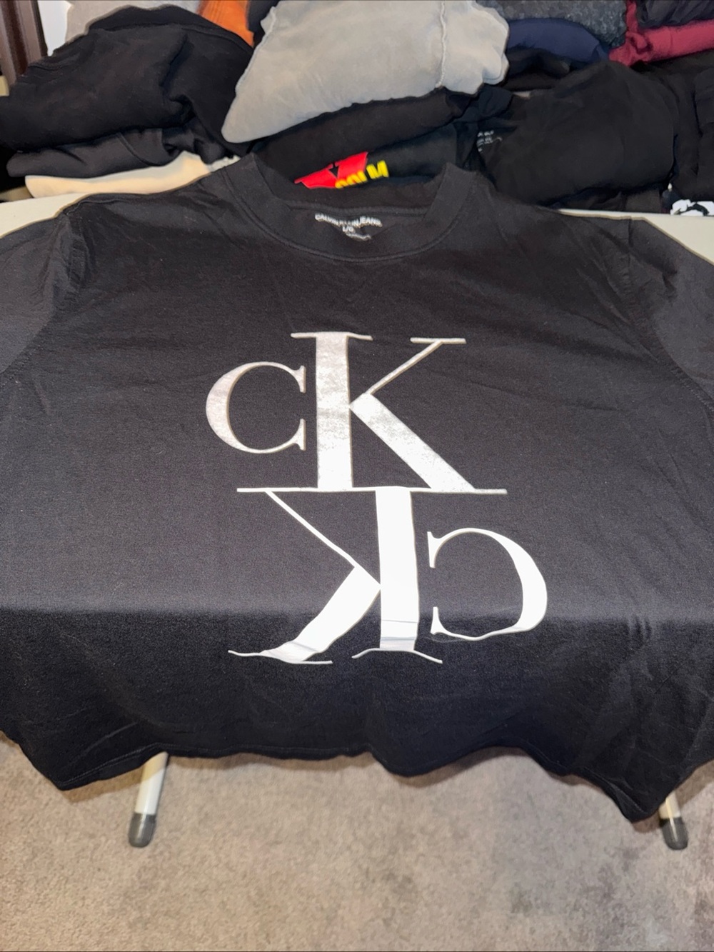 Calvin Klein Black Tee with White CK Stacked Logo